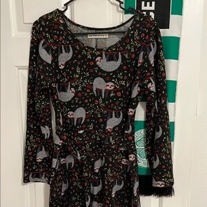 Black Sloth Print Mini Dress